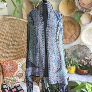 Cashmere Wrap Ultra‎ Soft Bohemian Scarf Hippie Purple Blue Fringe Cozy Shawl